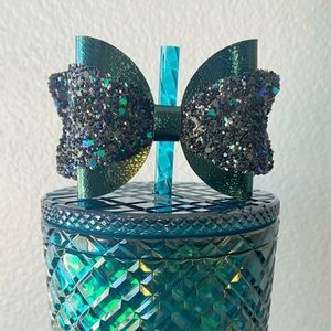 Dark Green Bow Straw Topper